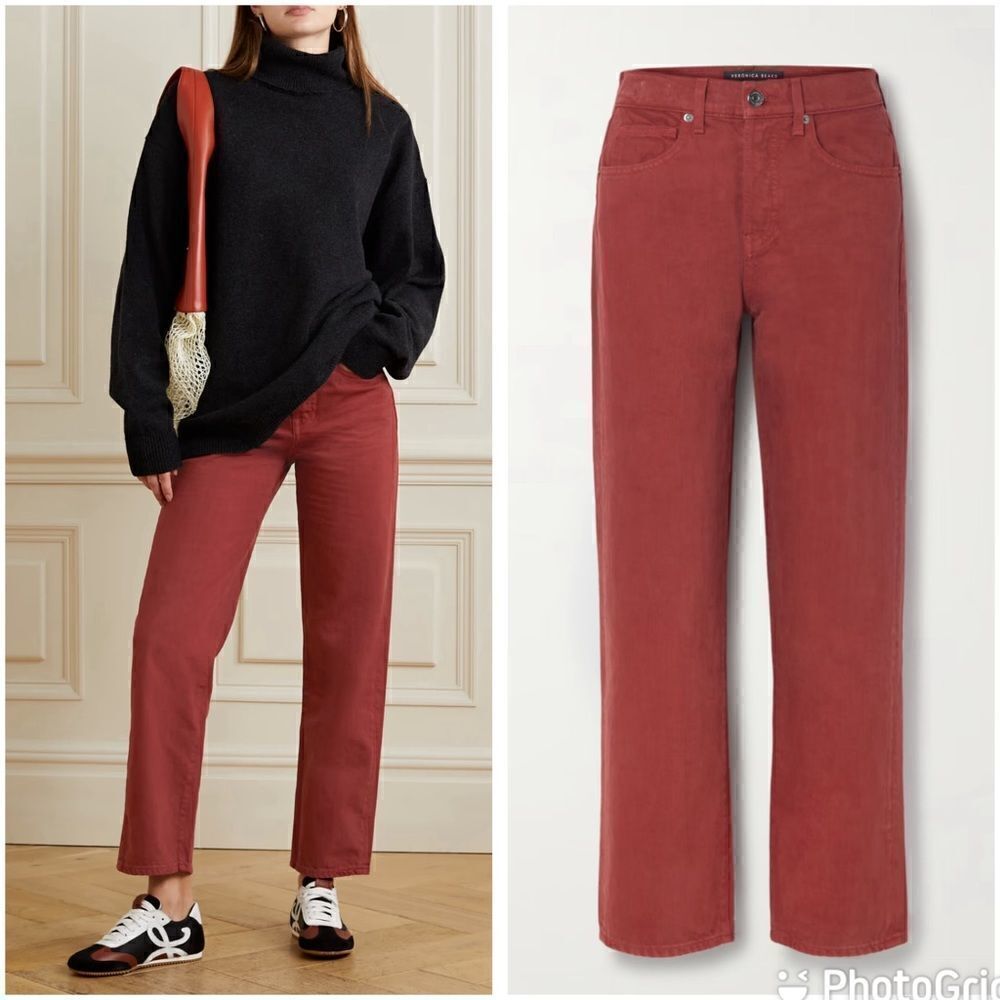 NEW Veronica Beard Blake High Rise Straight Jeans Oxblood Size 25